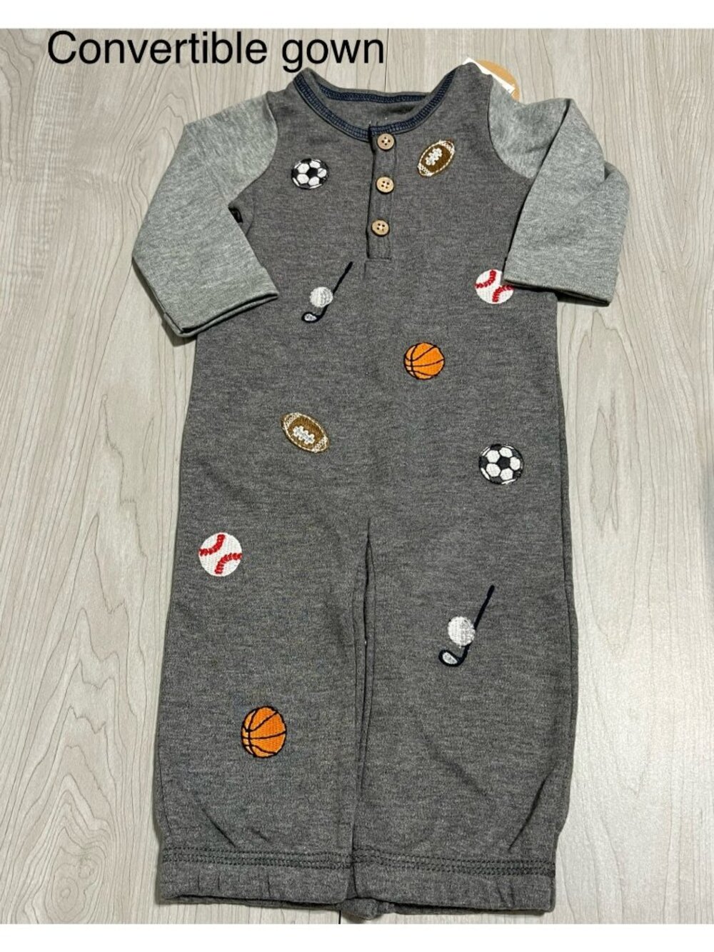 Mud Pie 0-3m NWT Sports convertible sleeper romper gown embroidery ball golf